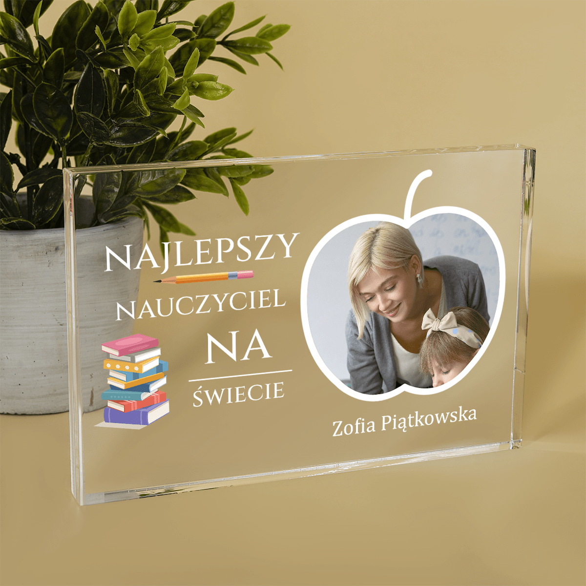 Najlepszy nauczyciel zdjęcie + tekst - Druk na szkle, spersonalizowany prezent dla nauczyciela - Adamell.pl