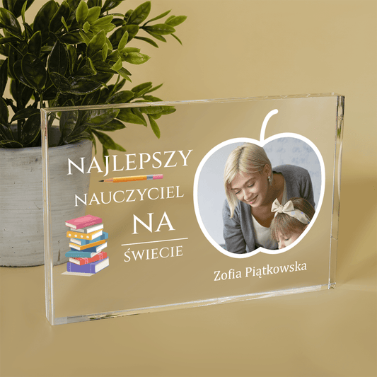 Najlepszy nauczyciel zdjęcie + tekst - Druk na szkle, spersonalizowany prezent dla nauczyciela - Adamell.pl