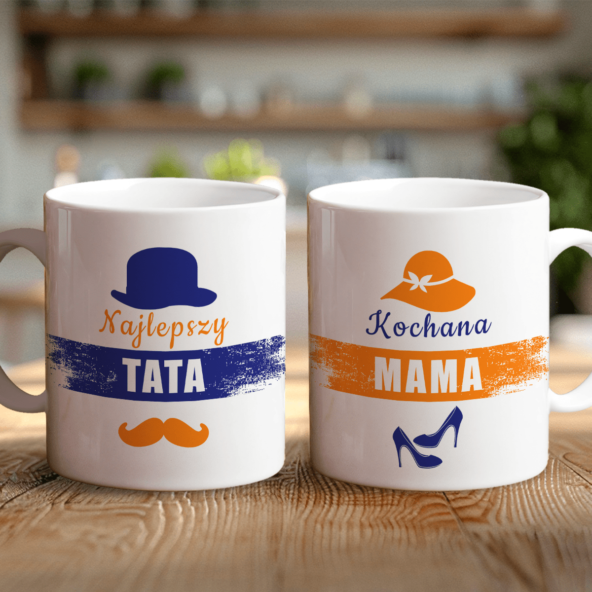 Najlepszy tata i kochana mama - Zestaw 2 x Kubek z nadrukiem, spersonalizowany prezent dla rodziców - Adamell.pl