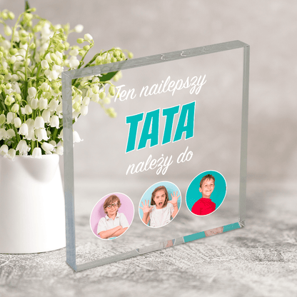 Najlepszy tata należy do... - Druk na kwadratowym szkle, spersonalizowany prezent dla taty - Adamell.pl
