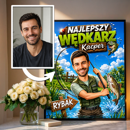 Najlepszy wędkarz ilustracja - plakat, spersonalizowany prezent dla wędkarza - Adamell.pl
