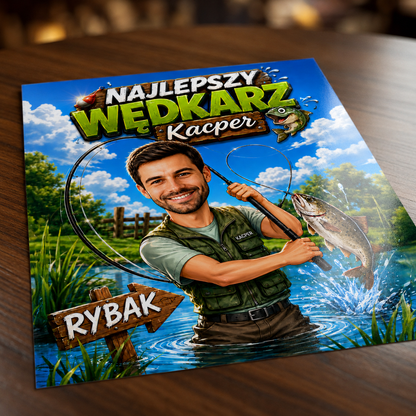 Najlepszy wędkarz ilustracja - plakat, spersonalizowany prezent dla wędkarza - Adamell.pl