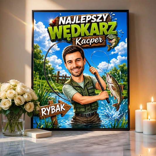 Najlepszy wędkarz ilustracja - plakat, spersonalizowany prezent dla wędkarza - Adamell.pl