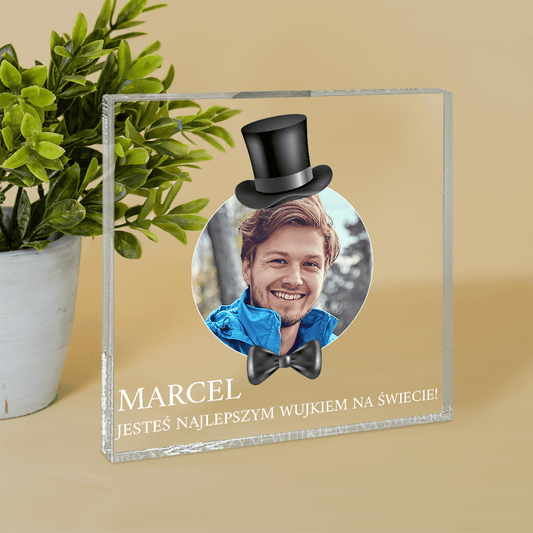 Najlepszy wujek na świecie - Druk na kwadratowym szkle, spersonalizowany prezent dla wujka - Adamell.pl