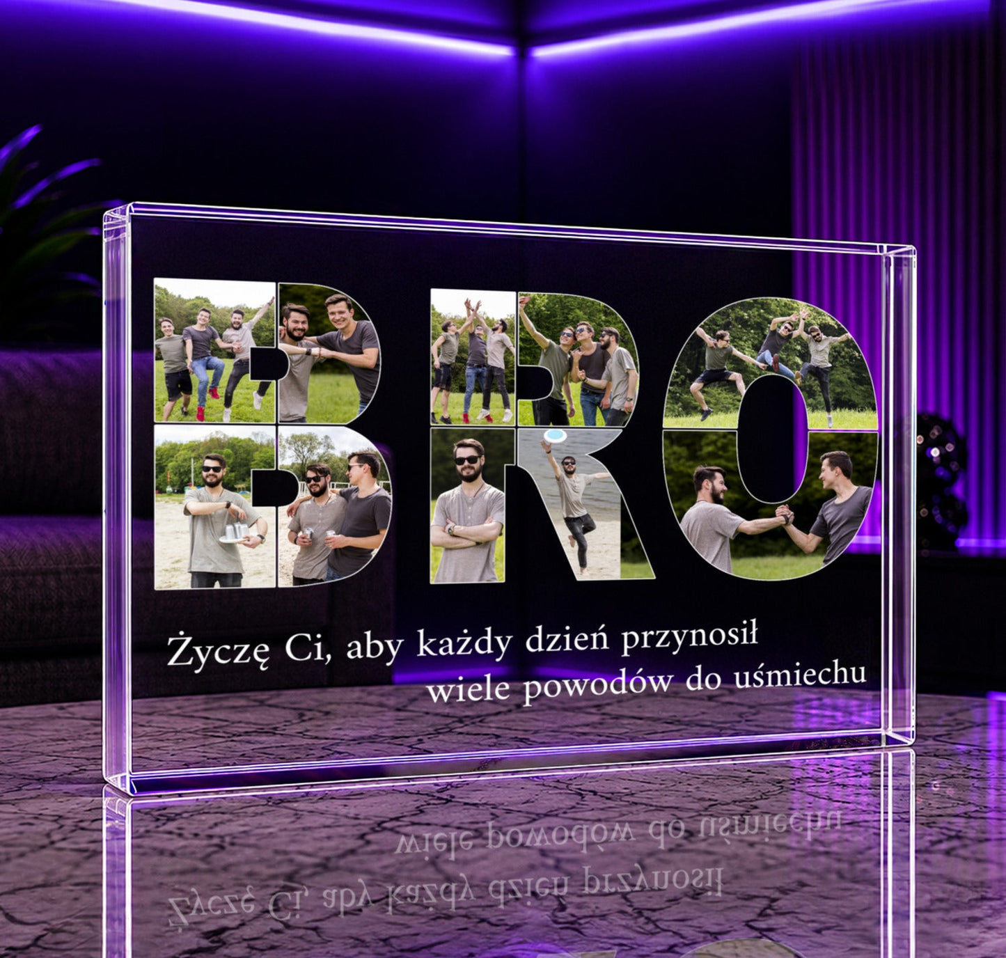 Napis BRO kolaż - Druk na szkle, spersonalizowany prezent dla brata - Adamell.pl