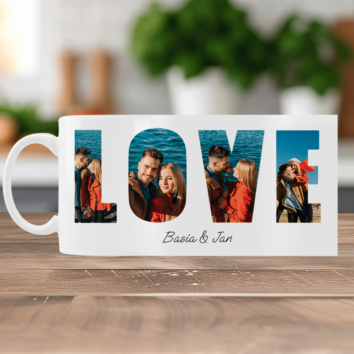 Napis Love + imiona - 1x Kubek z nadrukiem, spersonalizowany prezent dla pary - Adamell.pl