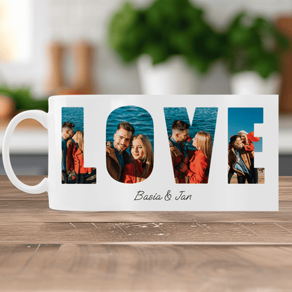 Napis Love + imiona - 1x Kubek z nadrukiem, spersonalizowany prezent dla pary - Adamell.pl