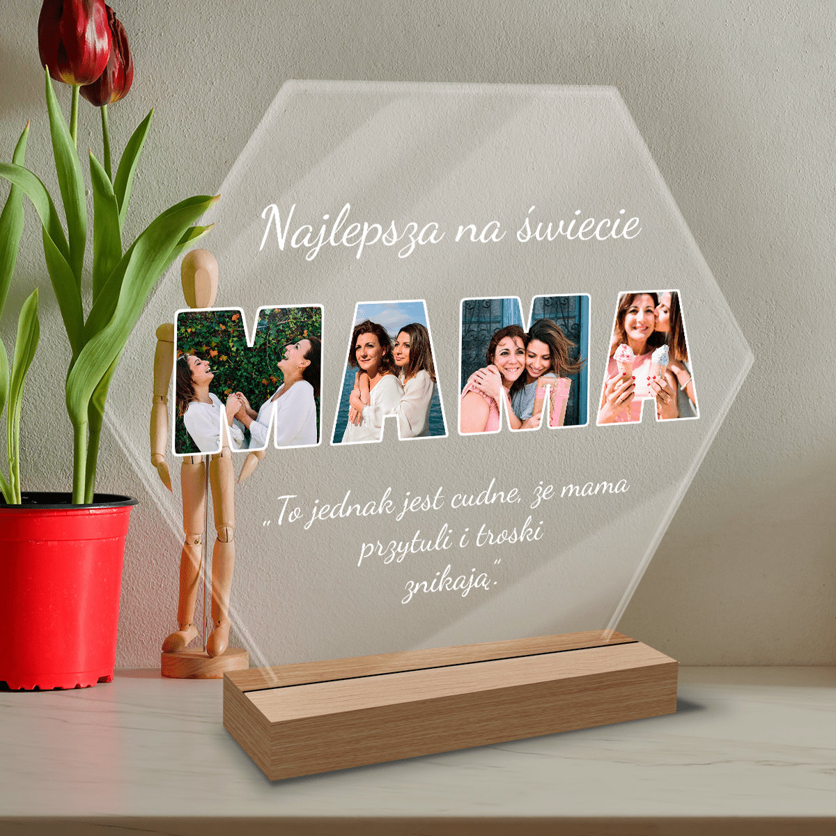 Napis MAMA fotokolaż - Druk na szkle, spersonalizowany prezent dla mamy - Adamell.pl