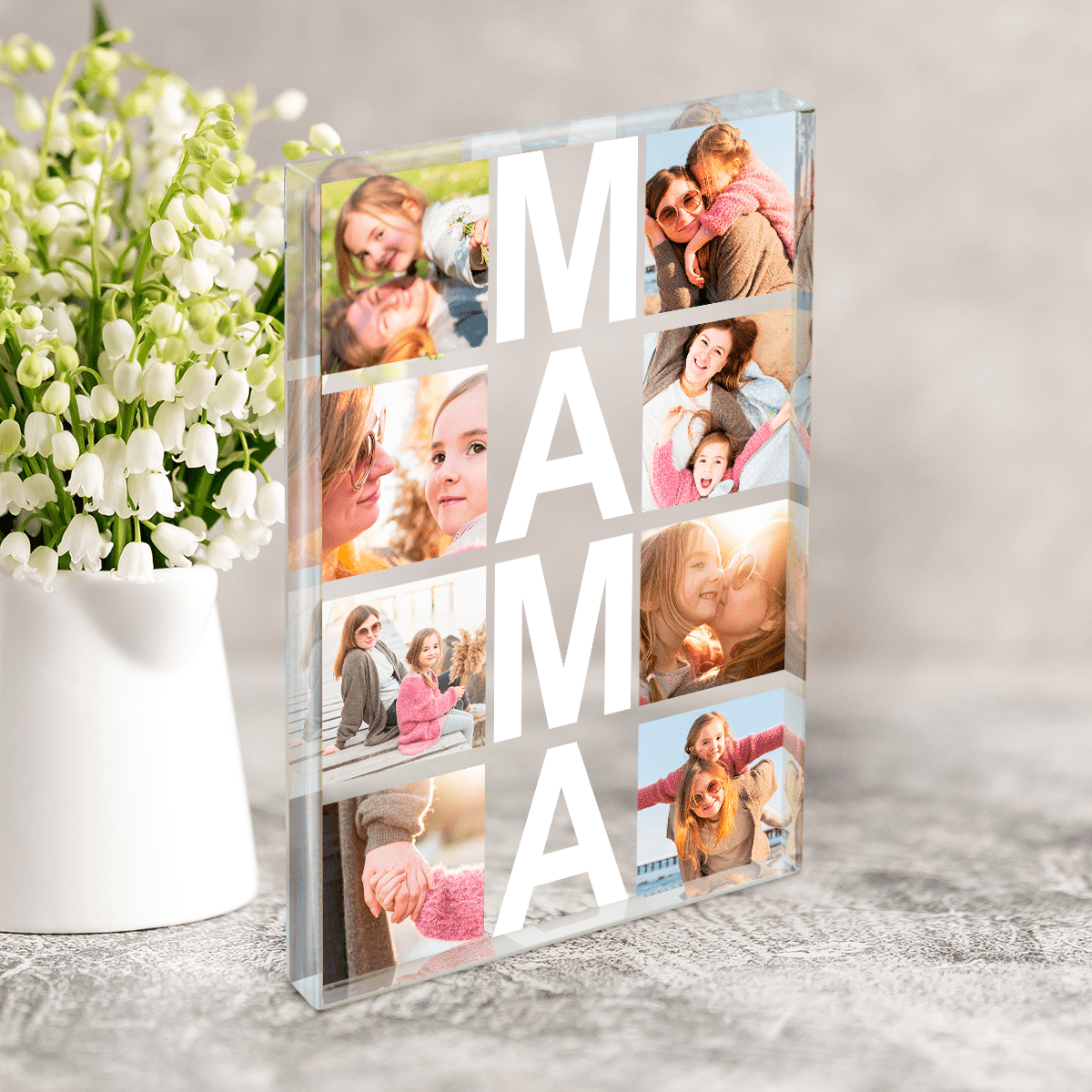 Napis MAMA + fotokolaż - Druk na szkle, spersonalizowany prezent dla mamy - Adamell.pl