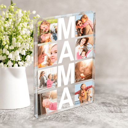 Napis MAMA + fotokolaż - Druk na szkle, spersonalizowany prezent dla mamy - Adamell.pl