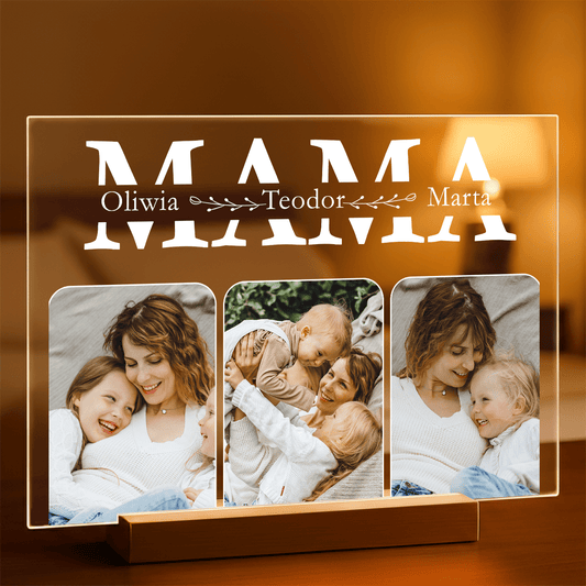 Napis MAMA + Imiona i zdjęcia - Druk na szkle, spersonalizowany prezent dla mamy - Adamell.pl