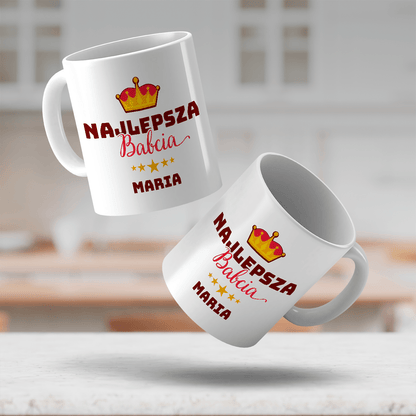 Napis najlepsza babcia + imię - 1x Kubek z nadrukiem, spersonalizowany prezent dla babci - Adamell.pl
