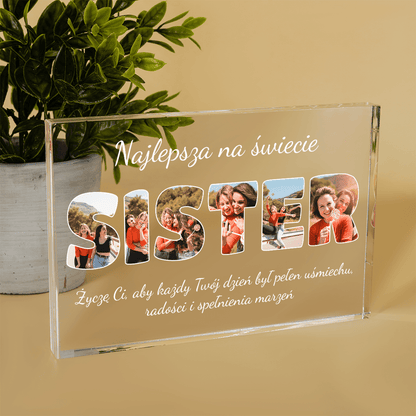 Napis SISTER kolaż - Druk na szkle, spersonalizowany prezent dla siostry - Adamell.pl
