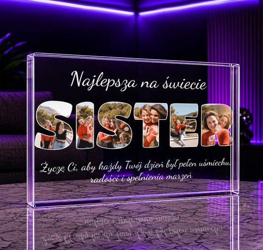 Napis SISTER kolaż - Druk na szkle, spersonalizowany prezent dla siostry - Adamell.pl