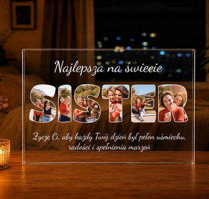 Napis SISTER kolaż - Druk na szkle, spersonalizowany prezent dla siostry - Adamell.pl