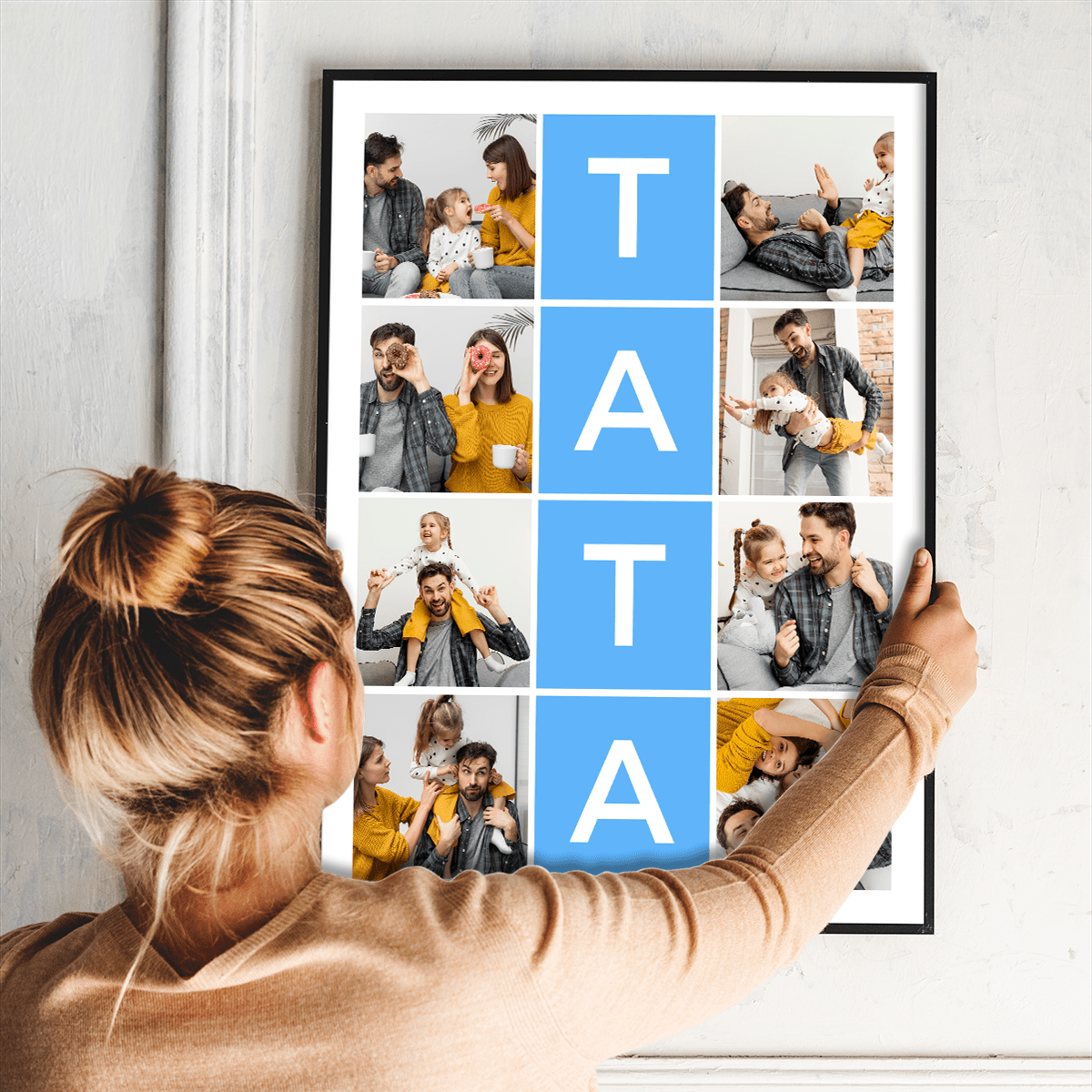 Napis TATA + kolaż zdjęć - plakat, spersonalizowany prezent dla taty - Adamell.pl
