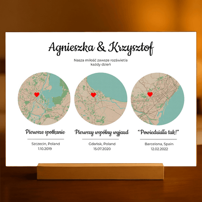 Nasza mapa wspomnień - Druk na szkle, spersonalizowany prezent dla pary - Adamell.pl