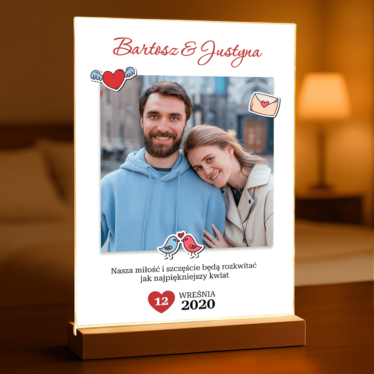 Nasza miłość i szczęście - Druk na szkle, spersonalizowany prezent dla pary - Adamell.pl