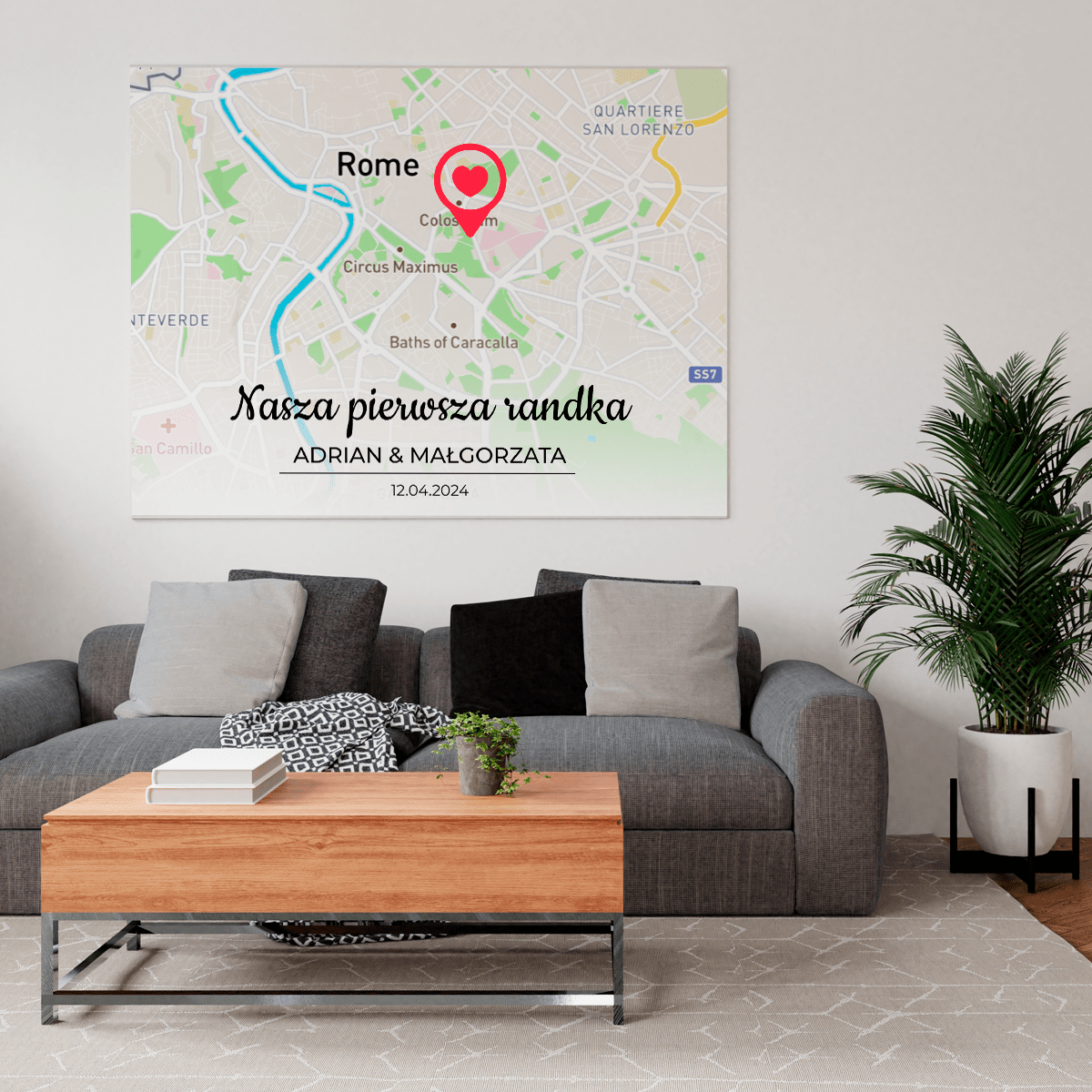 Nasza pierwsza randka Mapa - druk na płótnie, spersonalizowany prezent dla pary - Adamell.pl