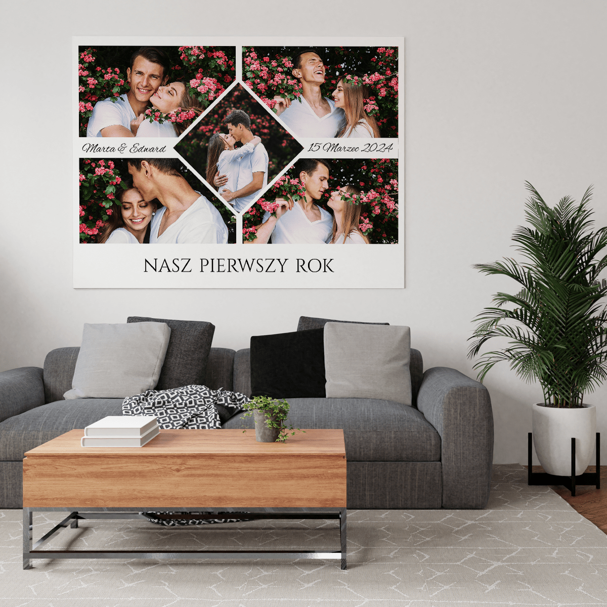 Nasza pierwsza rocznica - druk na płótnie, spersonalizowany prezent dla pary - Adamell.pl