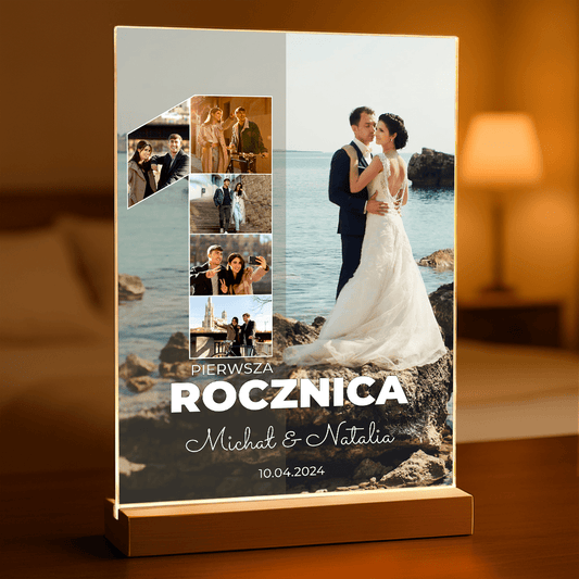 Nasza pierwsza rocznica + imiona - Druk na szkle, spersonalizowany prezent dla pary - Adamell.pl