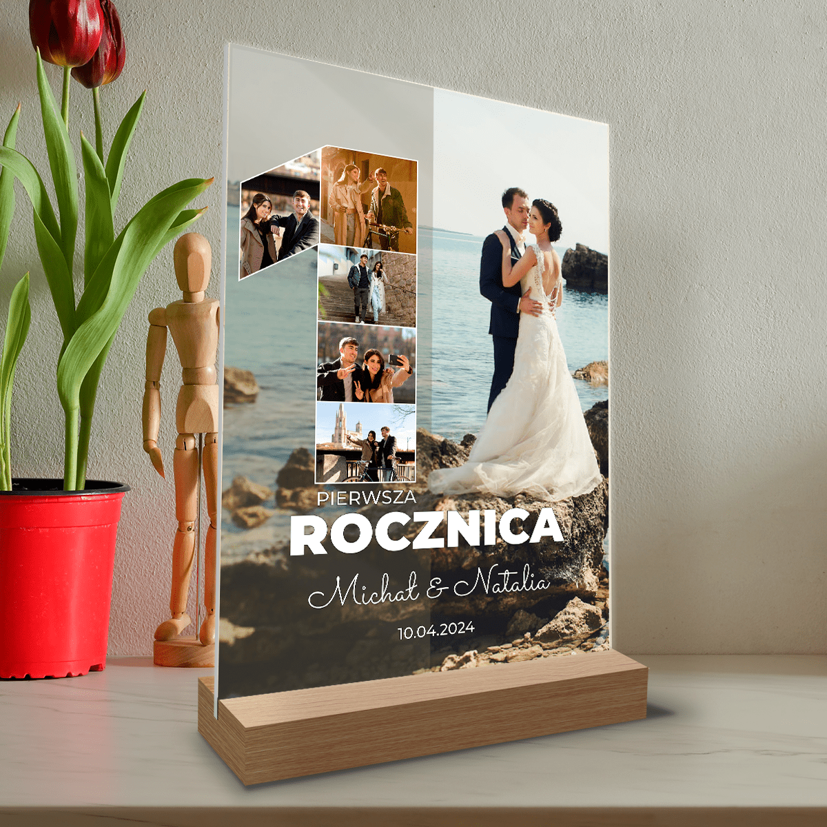 Nasza pierwsza rocznica + imiona - Druk na szkle, spersonalizowany prezent dla pary - Adamell.pl