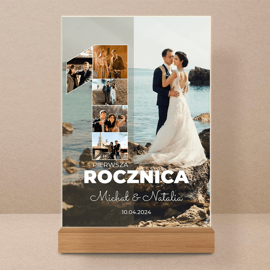 Nasza pierwsza rocznica + imiona - Druk na szkle, spersonalizowany prezent dla pary - Adamell.pl