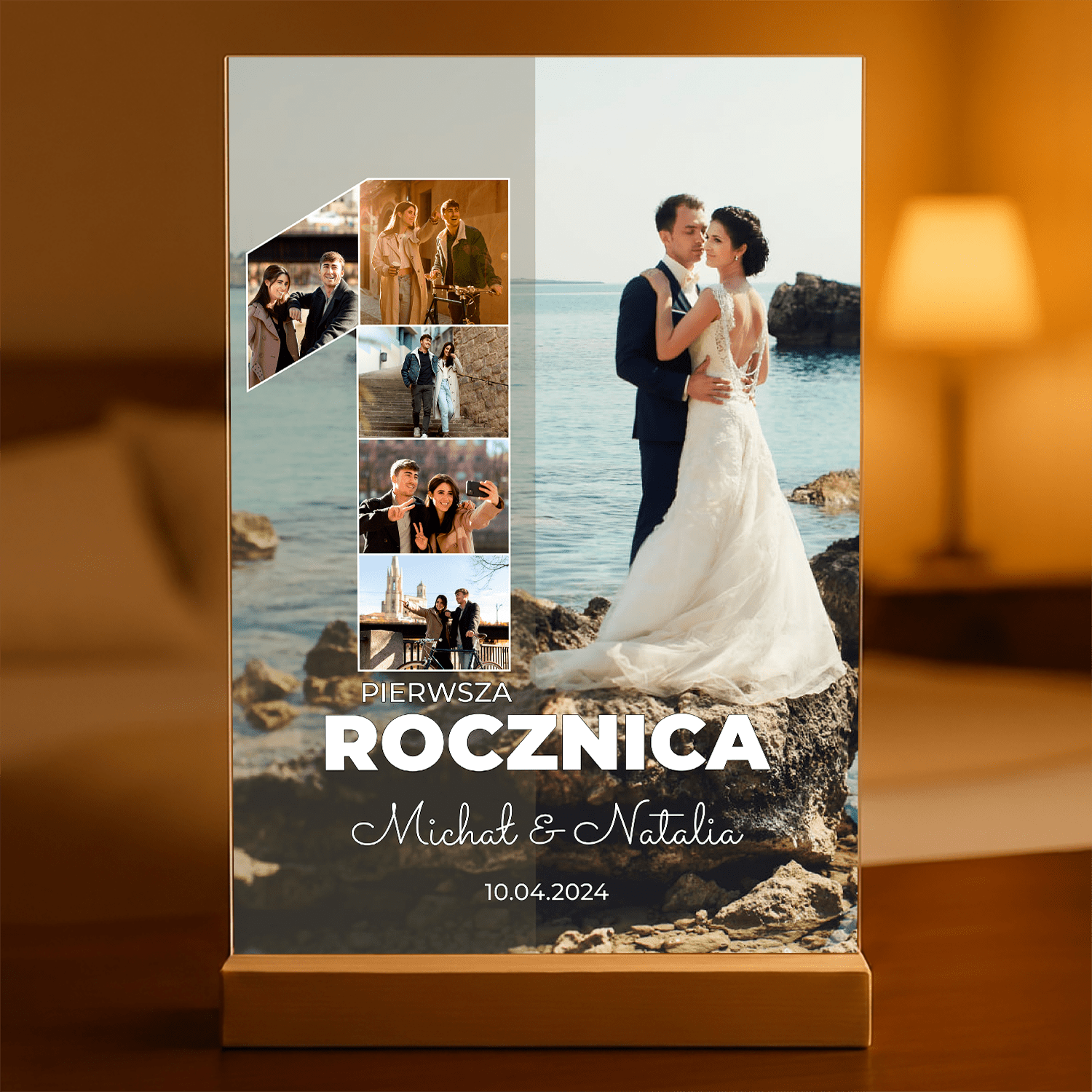 Nasza pierwsza rocznica + imiona - Druk na szkle, spersonalizowany prezent dla pary - Adamell.pl