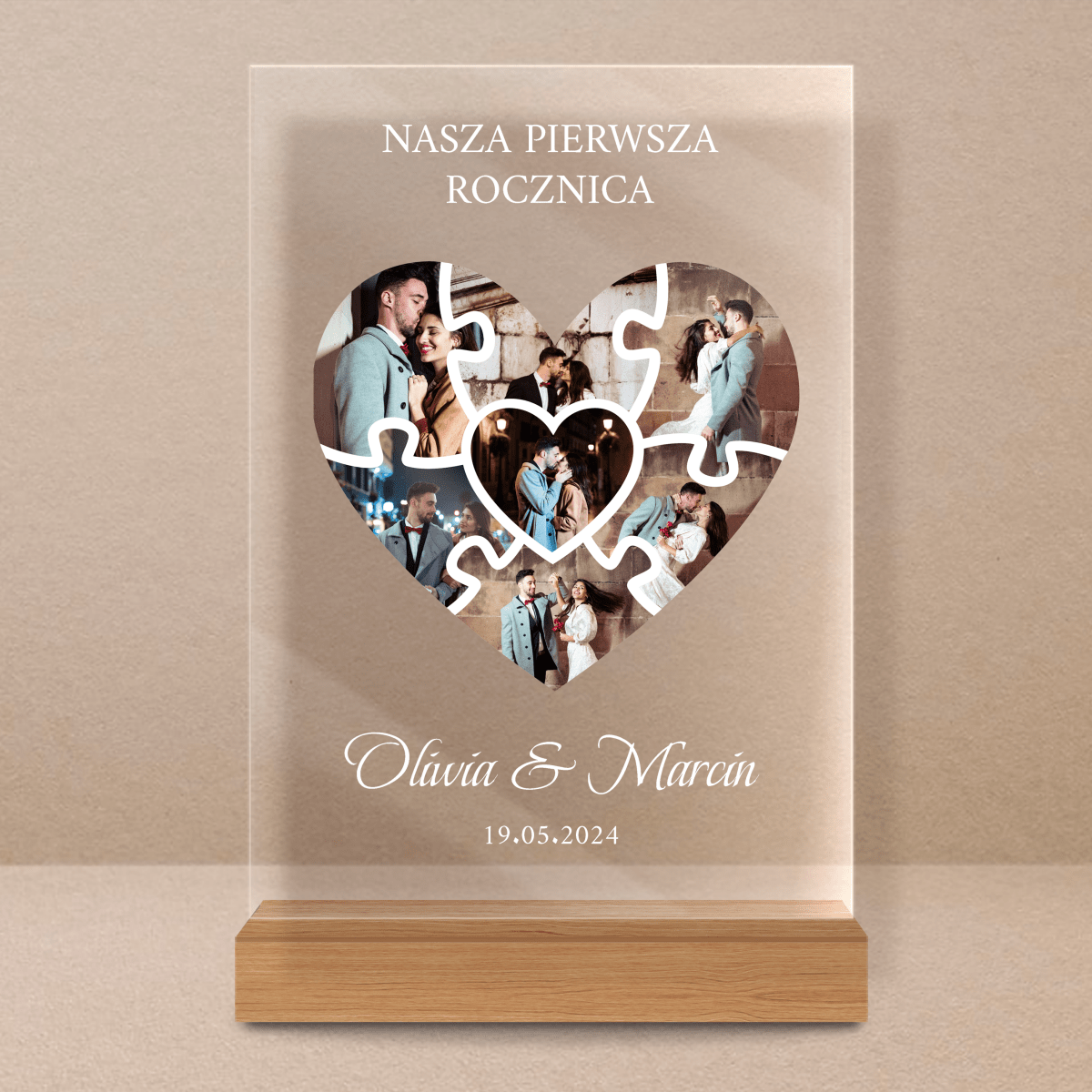 Nasza pierwsza rocznica kolaż puzzle - Druk na szkle, spersonalizowany prezent dla pary - Adamell.pl