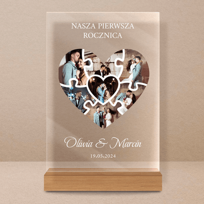 Nasza pierwsza rocznica kolaż puzzle - Druk na szkle, spersonalizowany prezent dla pary - Adamell.pl