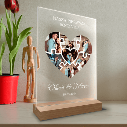 Nasza pierwsza rocznica kolaż puzzle - Druk na szkle, spersonalizowany prezent dla pary - Adamell.pl