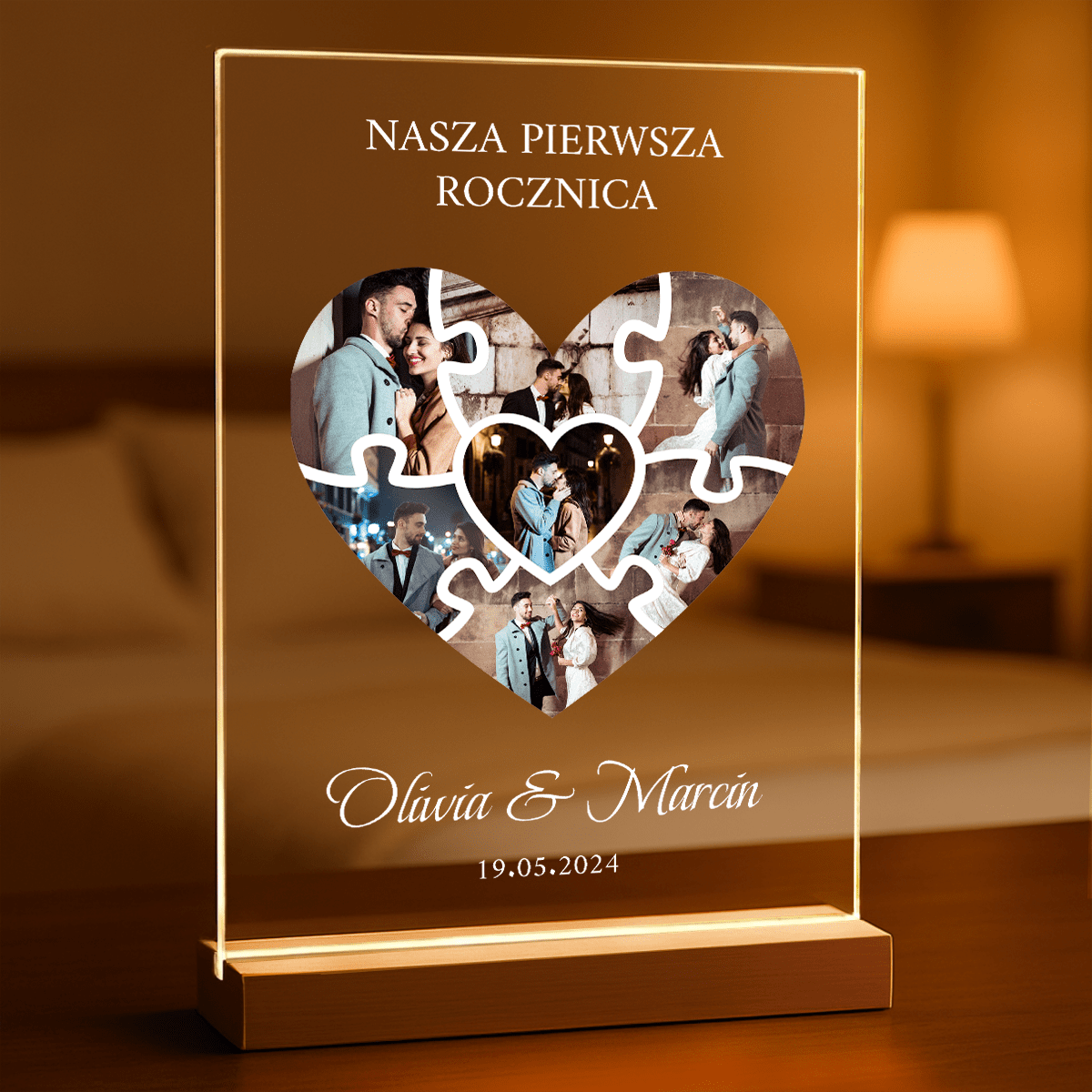Nasza pierwsza rocznica kolaż puzzle - Druk na szkle, spersonalizowany prezent dla pary - Adamell.pl