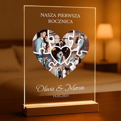 Nasza pierwsza rocznica kolaż puzzle - Druk na szkle, spersonalizowany prezent dla pary - Adamell.pl