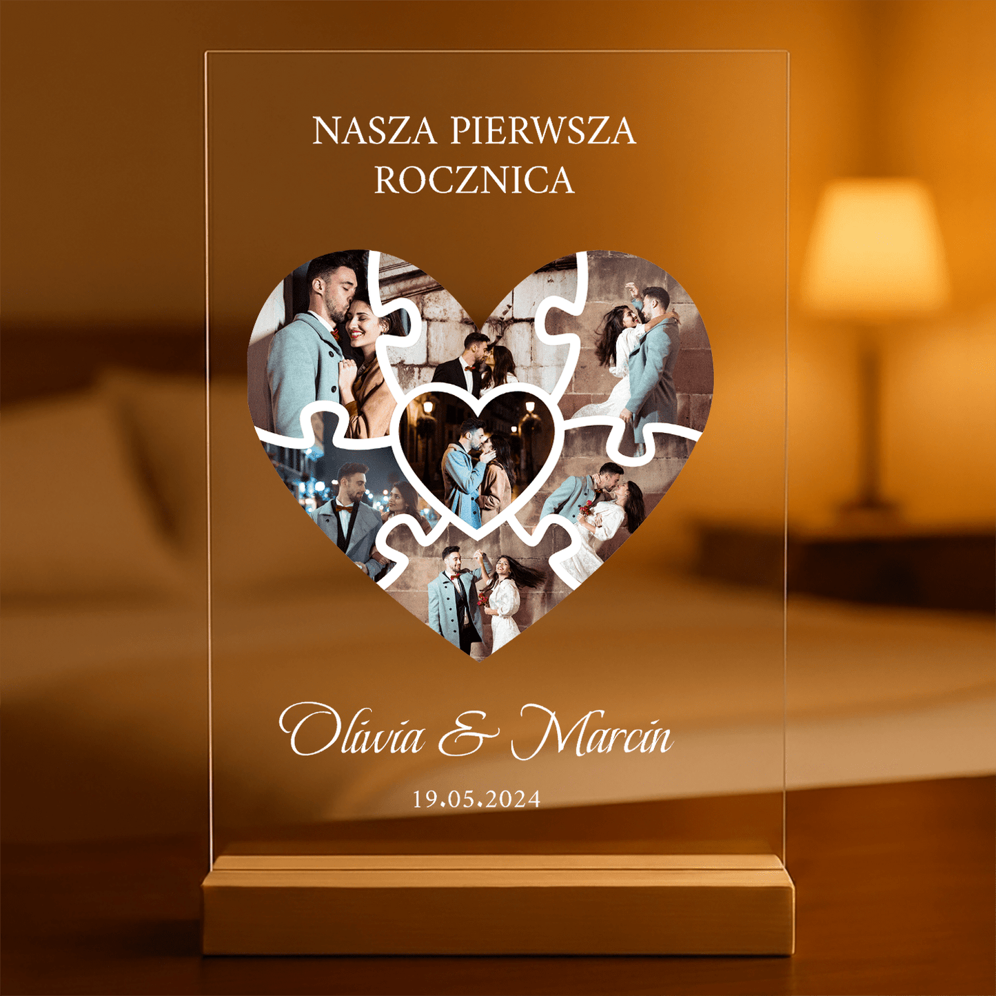 Nasza pierwsza rocznica kolaż puzzle - Druk na szkle, spersonalizowany prezent dla pary - Adamell.pl