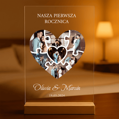Nasza pierwsza rocznica kolaż puzzle - Druk na szkle, spersonalizowany prezent dla pary - Adamell.pl