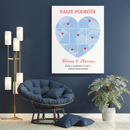 Nasze życie w podróży - druk na płótnie, spersonalizowany prezent dla pary - Adamell.pl