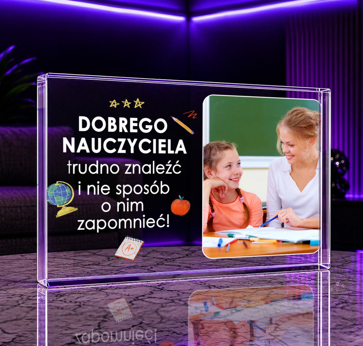 Niezapomniany nauczyciel - Druk na szkle, spersonalizowany prezent dla nauczyciela - Adamell.pl