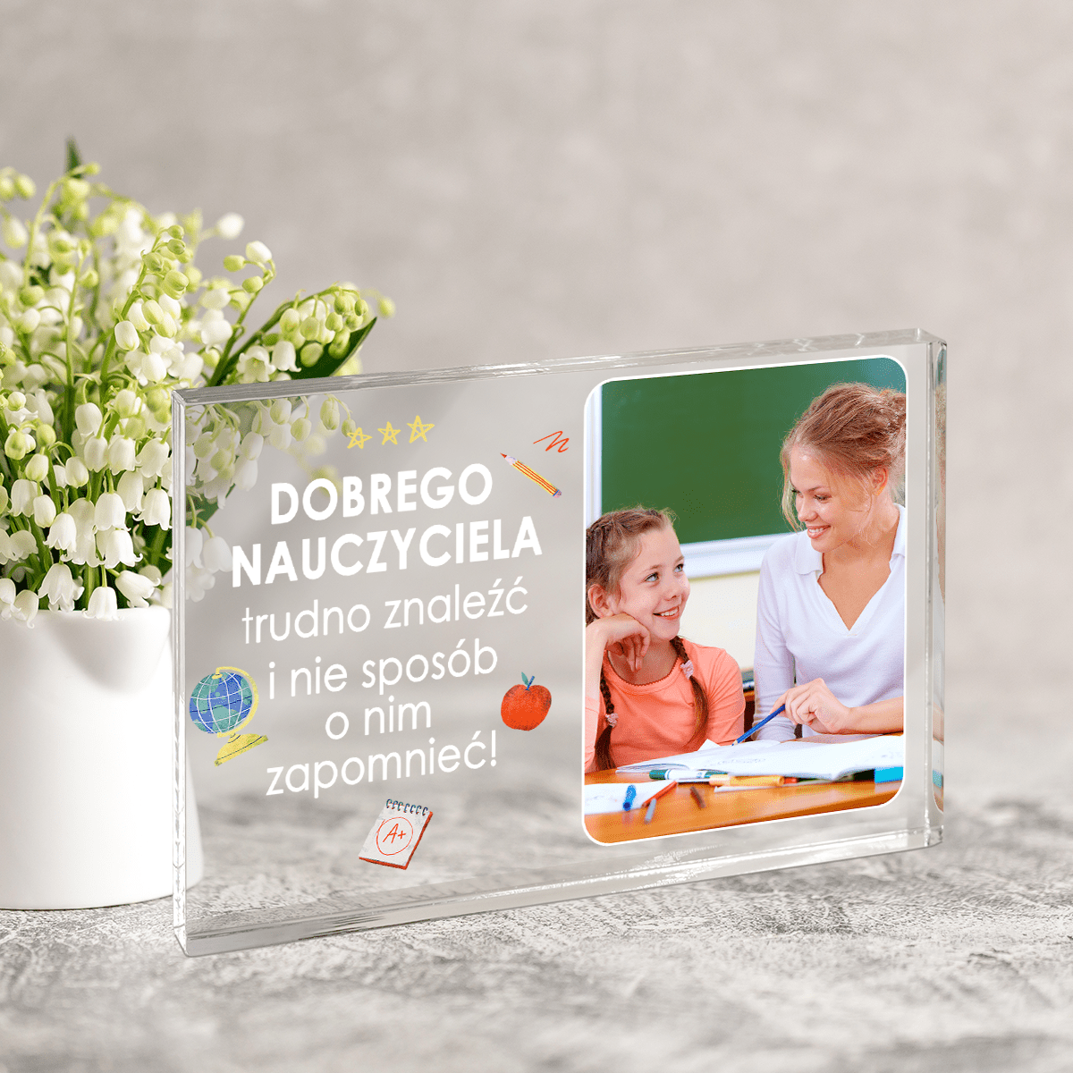 Niezapomniany nauczyciel - Druk na szkle, spersonalizowany prezent dla nauczyciela - Adamell.pl