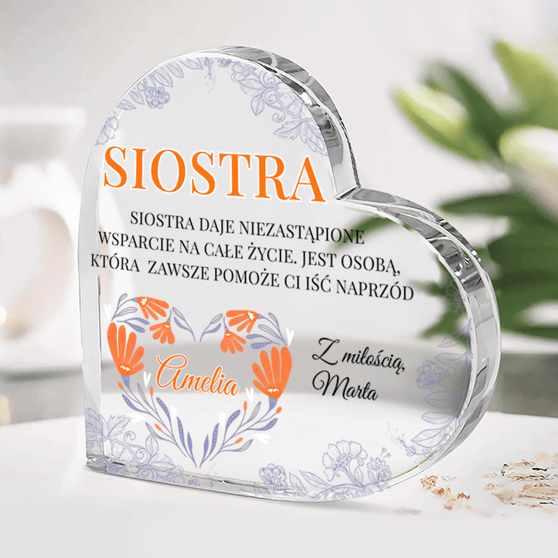 Niezastąpiona siostra - Szklane serce, spersonalizowany prezent dla siostry - Adamell.pl