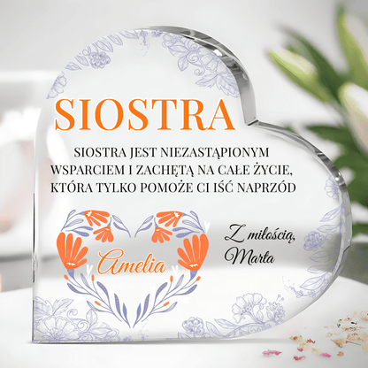 Niezastąpiona siostra - Szklane serce, spersonalizowany prezent dla siostry - Adamell.pl