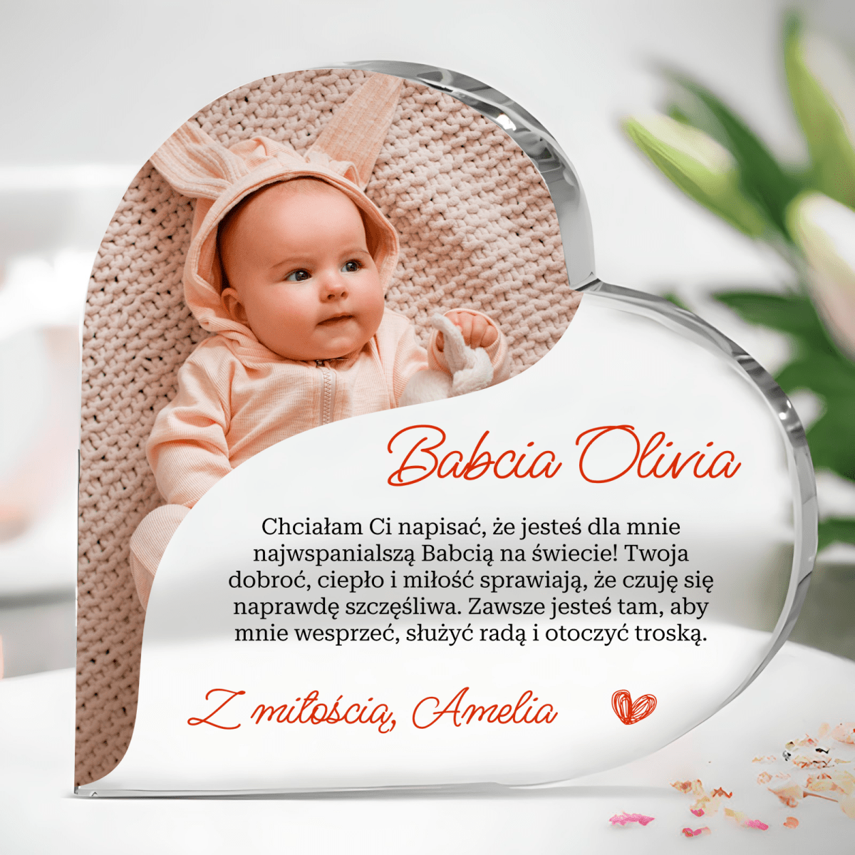 Od twojej wnuczki - Szklane serce, spersonalizowany prezent dla babci - Adamell.pl