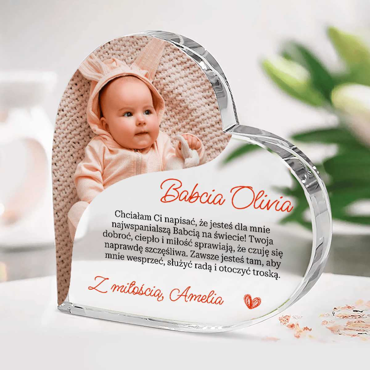 Od twojej wnuczki - Szklane serce, spersonalizowany prezent dla babci - Adamell.pl