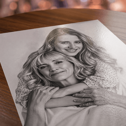 Ołówkowy portret mamy i córki - plakat, spersonalizowany prezent dla mamy - Adamell.pl