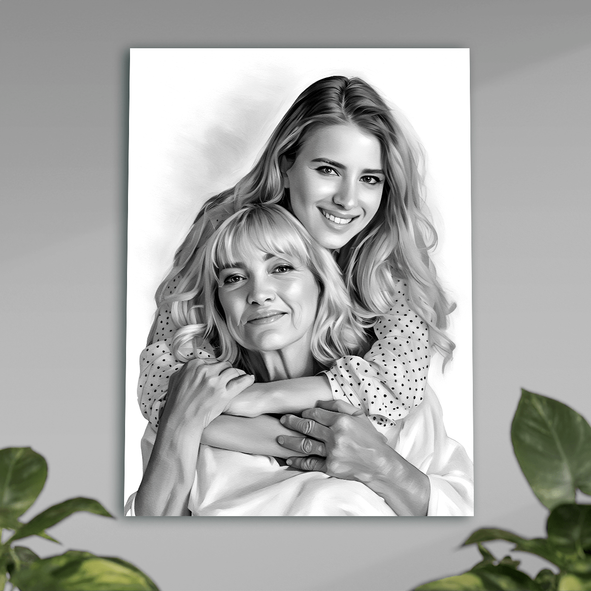 Ołówkowy portret mamy i córki - plakat, spersonalizowany prezent dla mamy - Adamell.pl
