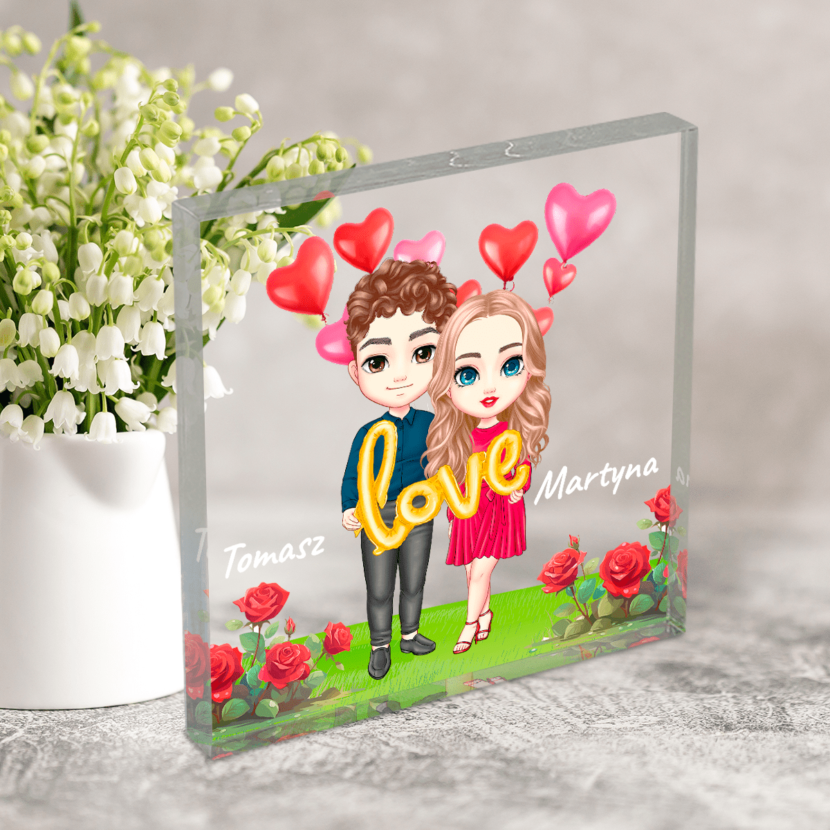 On & Ona Clipart - Druk na kwadratowym szkle, spersonalizowany prezent dla pary - Adamell.pl