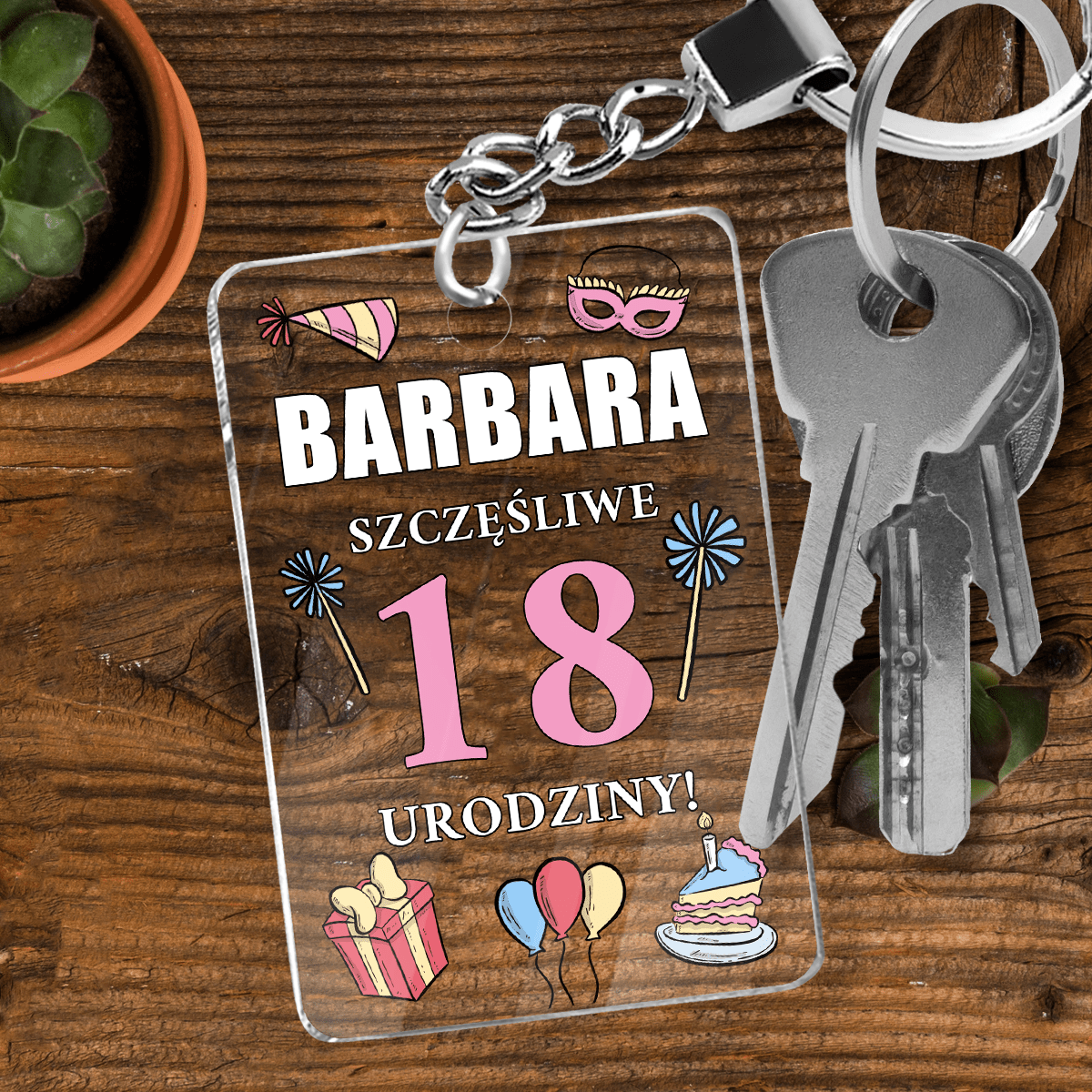 Osiemnaste urodziny - brelok do kluczy, spersonalizowany prezent dla niej - Adamell.pl