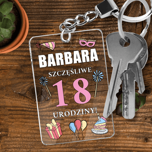 Osiemnaste urodziny - brelok do kluczy, spersonalizowany prezent dla niej - Adamell.pl