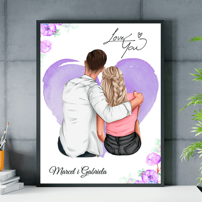 Para Clipart + imiona - plakat, spersonalizowany prezent dla pary - Adamell.pl
