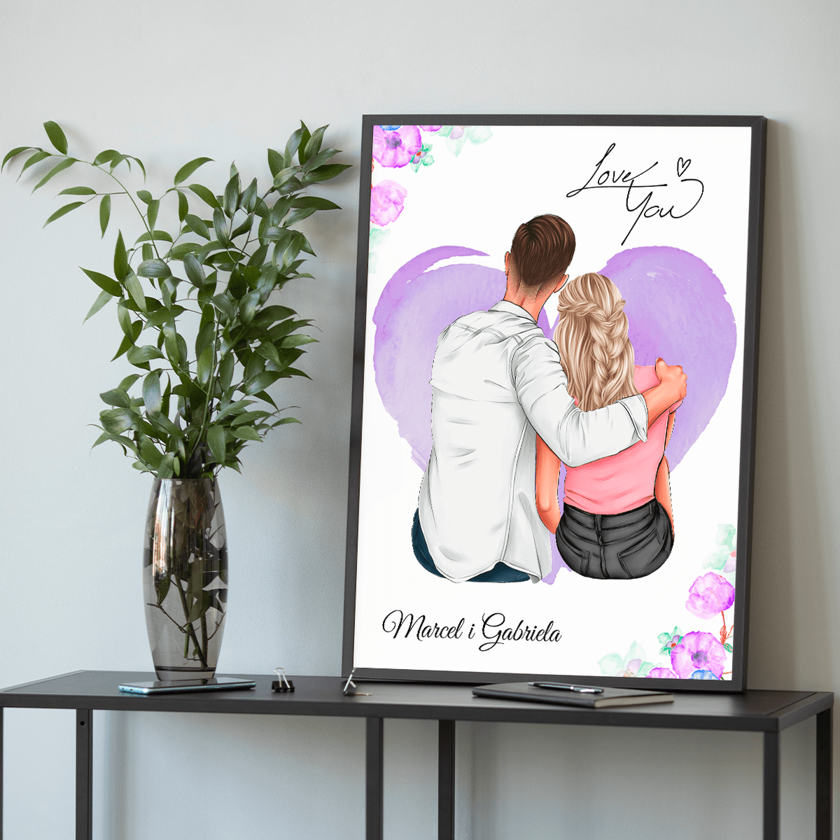 Para Clipart + imiona - plakat, spersonalizowany prezent dla pary - Adamell.pl