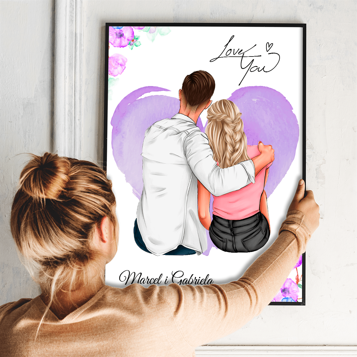 Para Clipart + imiona - plakat, spersonalizowany prezent dla pary - Adamell.pl